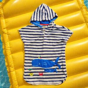 Mini Boden Navy Stripe Whale Hooded Towelling Beach Cover Up 2-3Y 98cm